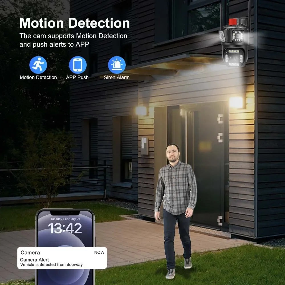 3-Lens 6MP WiFi Outdoor Security Camera – Color Night Vision with V380 Pro App