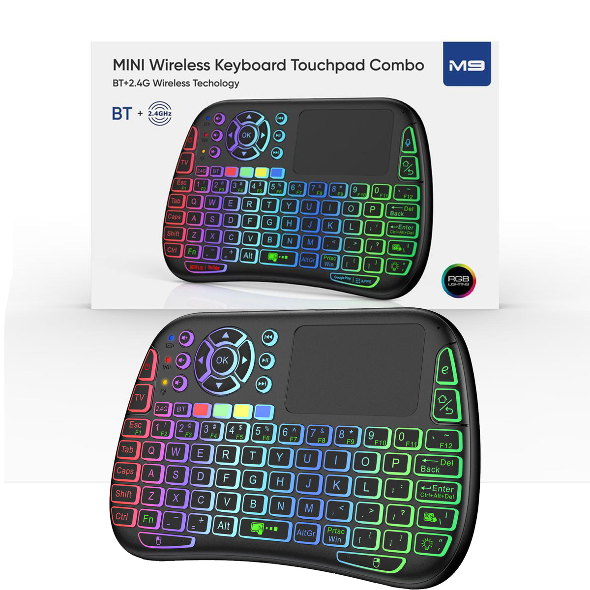 M9 Bluetooth Mini Wireless Keyboard 7 Backlit 2.4G Air Mouse Remote with Touchpad