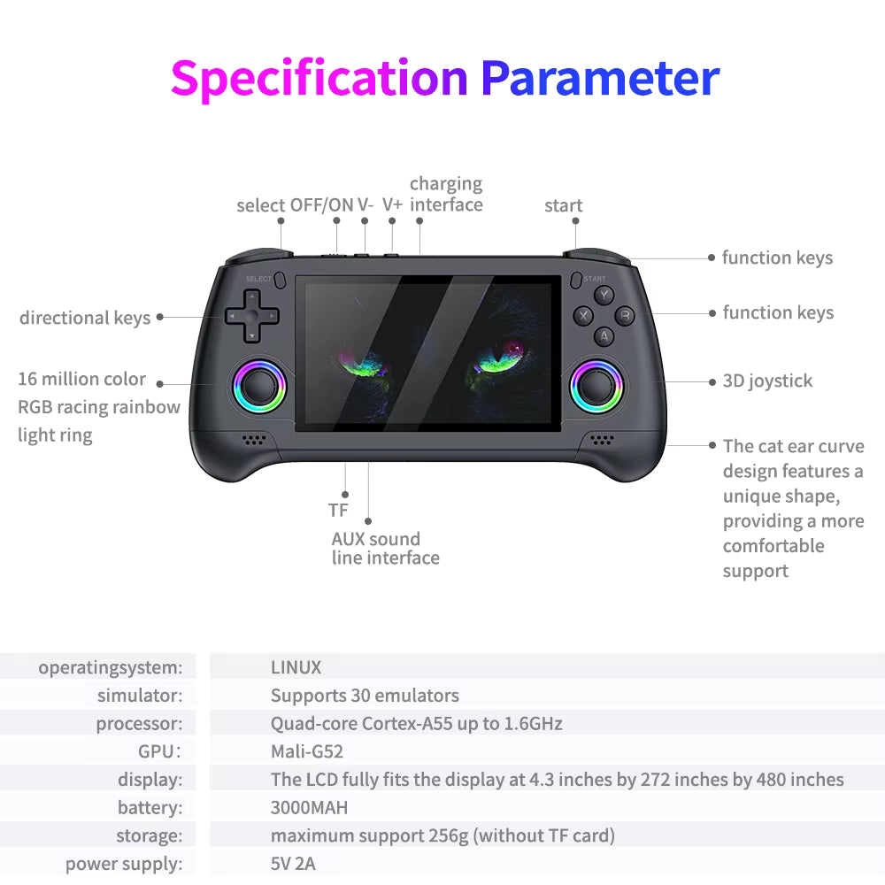 M30 Handheld Video Game Console 4.3 Inch RGB Display – Portable Retro Gaming Console with Linux & 30 Emulator Support