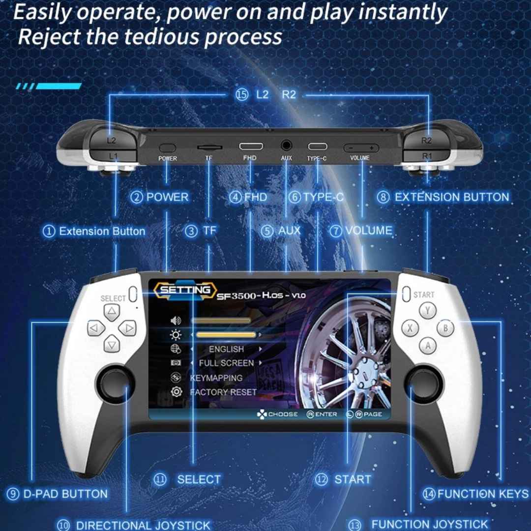 SF3500 Plus Retro Handheld Game Console with 20,000+ Games & 2 Wireless Controllers