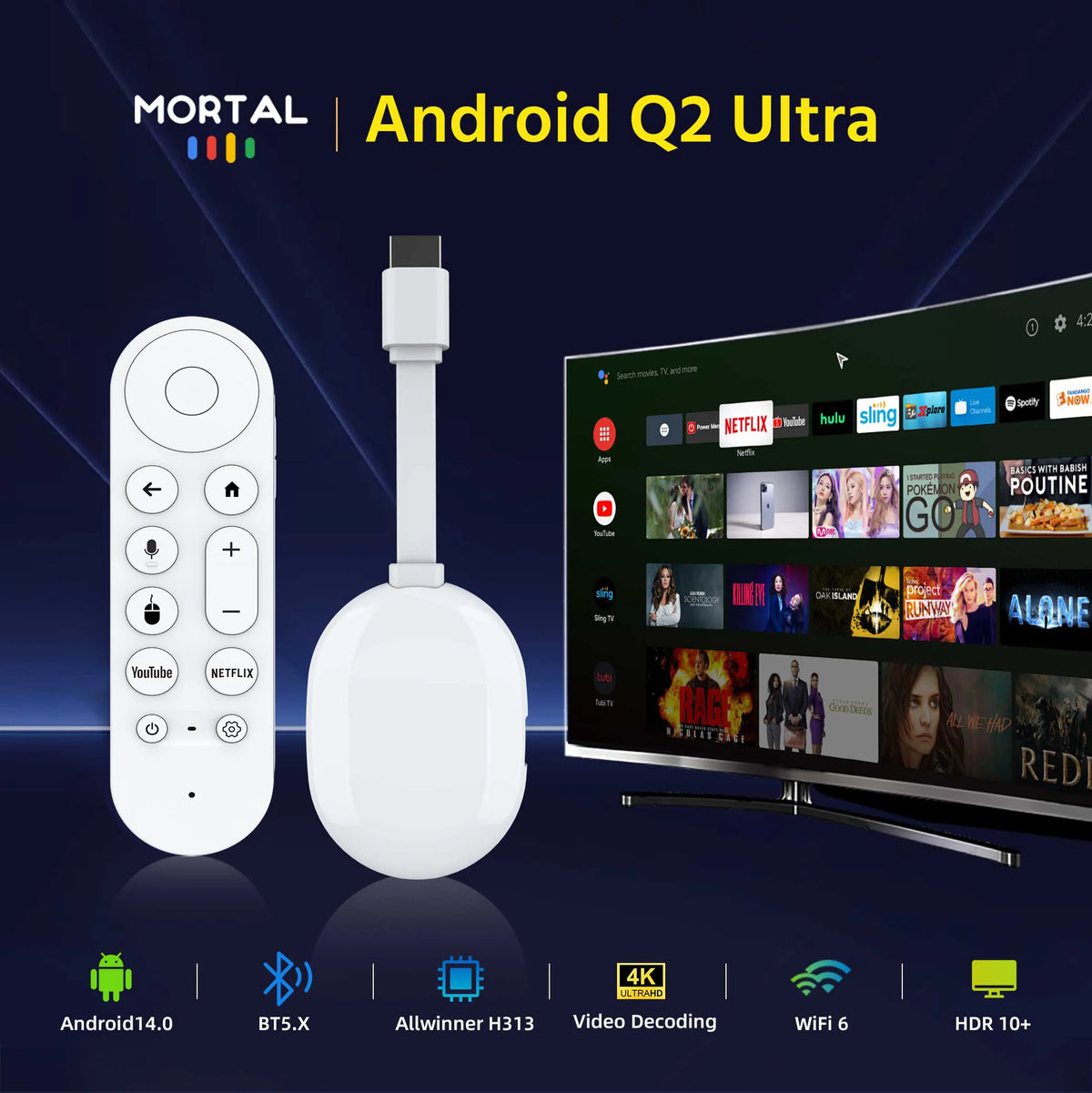 Mortal Q2 Ultra Android 2GB RAM 8GB/16GB Chromecast with Google TV Voice Remote