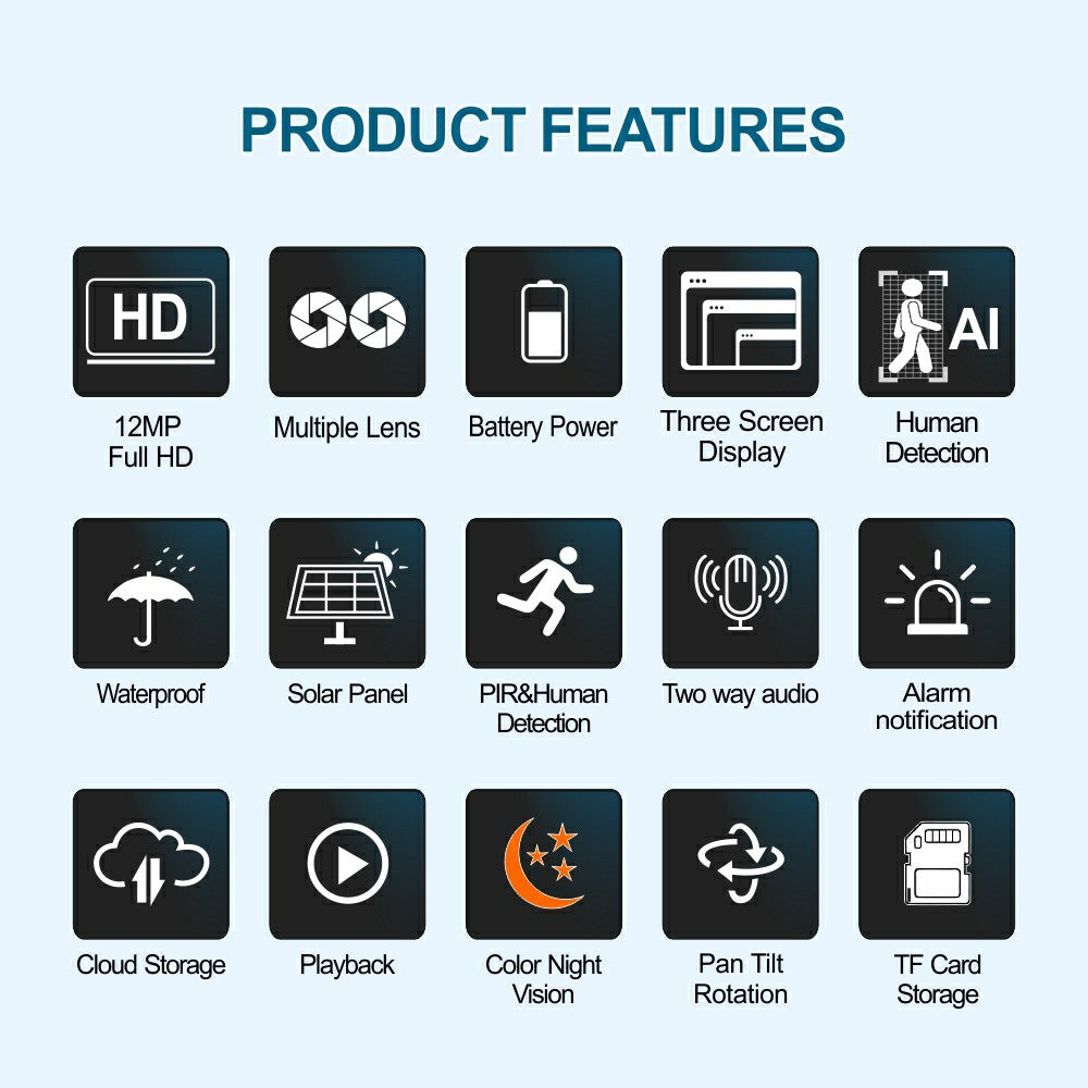 CA-WC013 Solar Outdoor 8MP Dual-Lens PTZ Camera – PIR Motion Detection with V380 Pro App