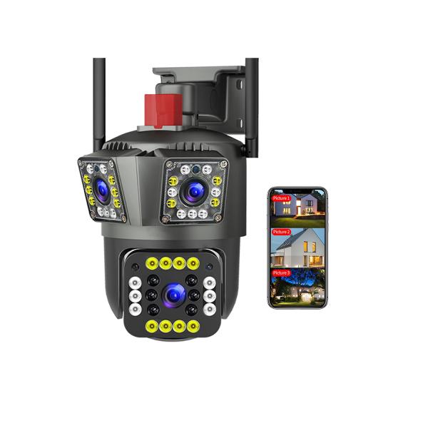 3-Lens 6MP WiFi Outdoor Security Camera – Color Night Vision with V380 Pro App