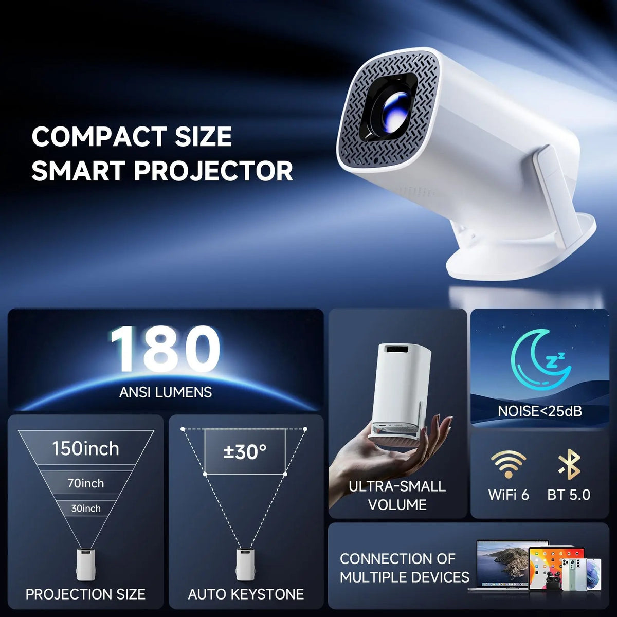 Smart Projector P30 Pro 1080P 180 ANSI Mini 4K Android 14.0
