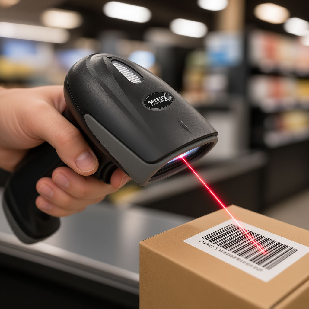 Speed-X 60D 2D Wireless 2.4GHz Barcode Scanner with Stand – QR Code & Barcode Reader