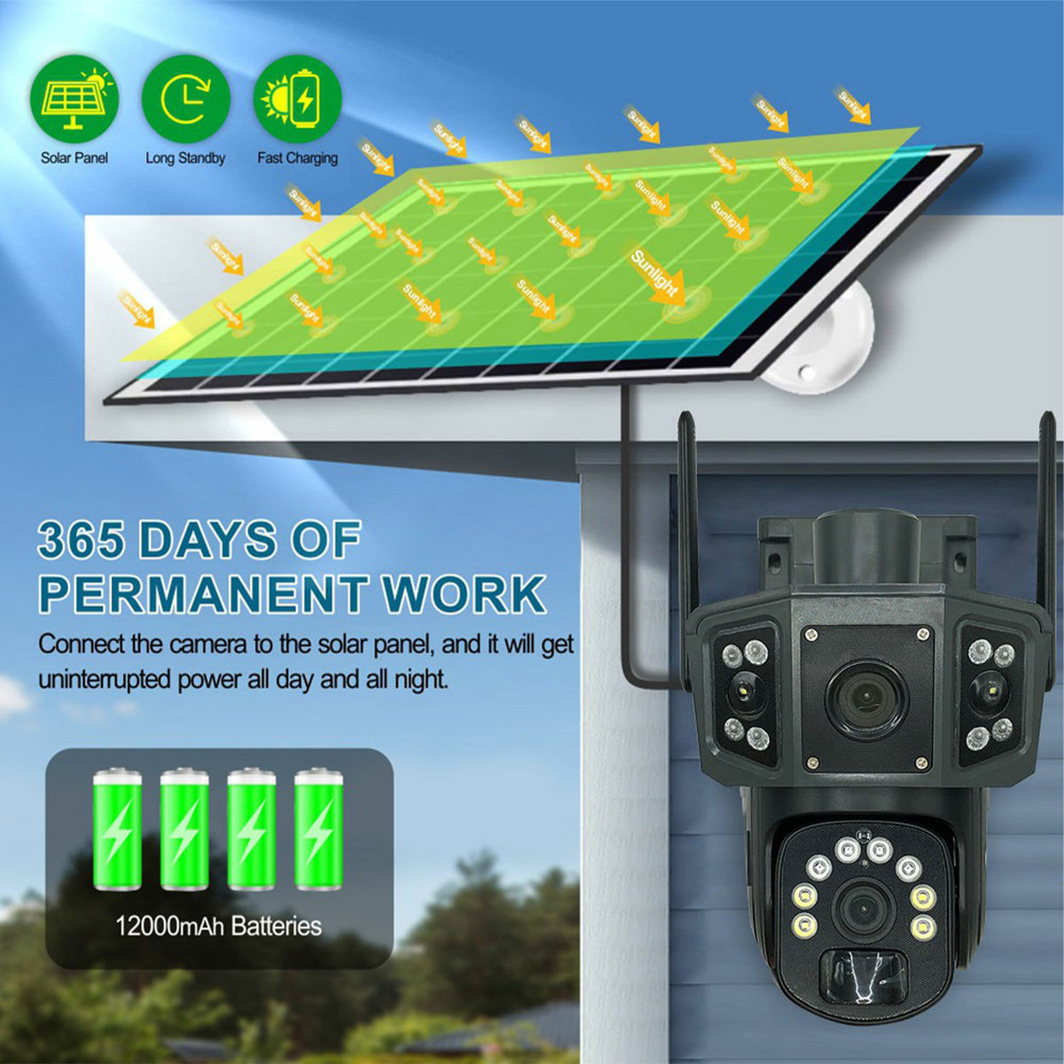 CA-WC013 Solar Outdoor 8MP Dual-Lens PTZ Camera – PIR Motion Detection with V380 Pro App