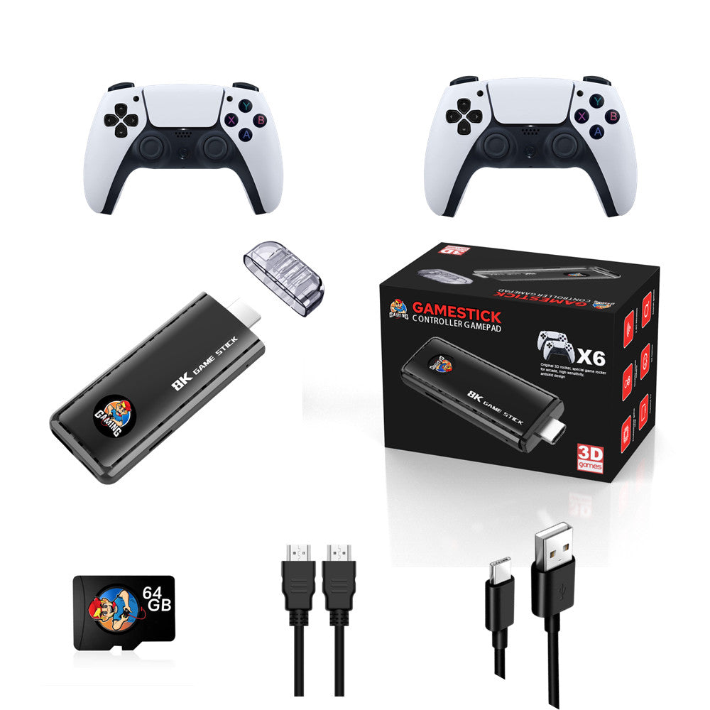 X6 64GB 8K HD Retro Game Stick with 40,000+ Games & 2.4G Wireless Controllers