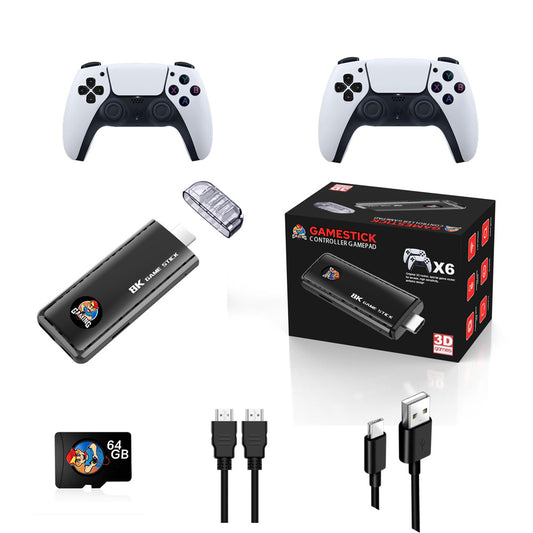 X6 64GB 8K HD Retro Game Stick with 40,000+ Games & 2.4G Wireless Controllers