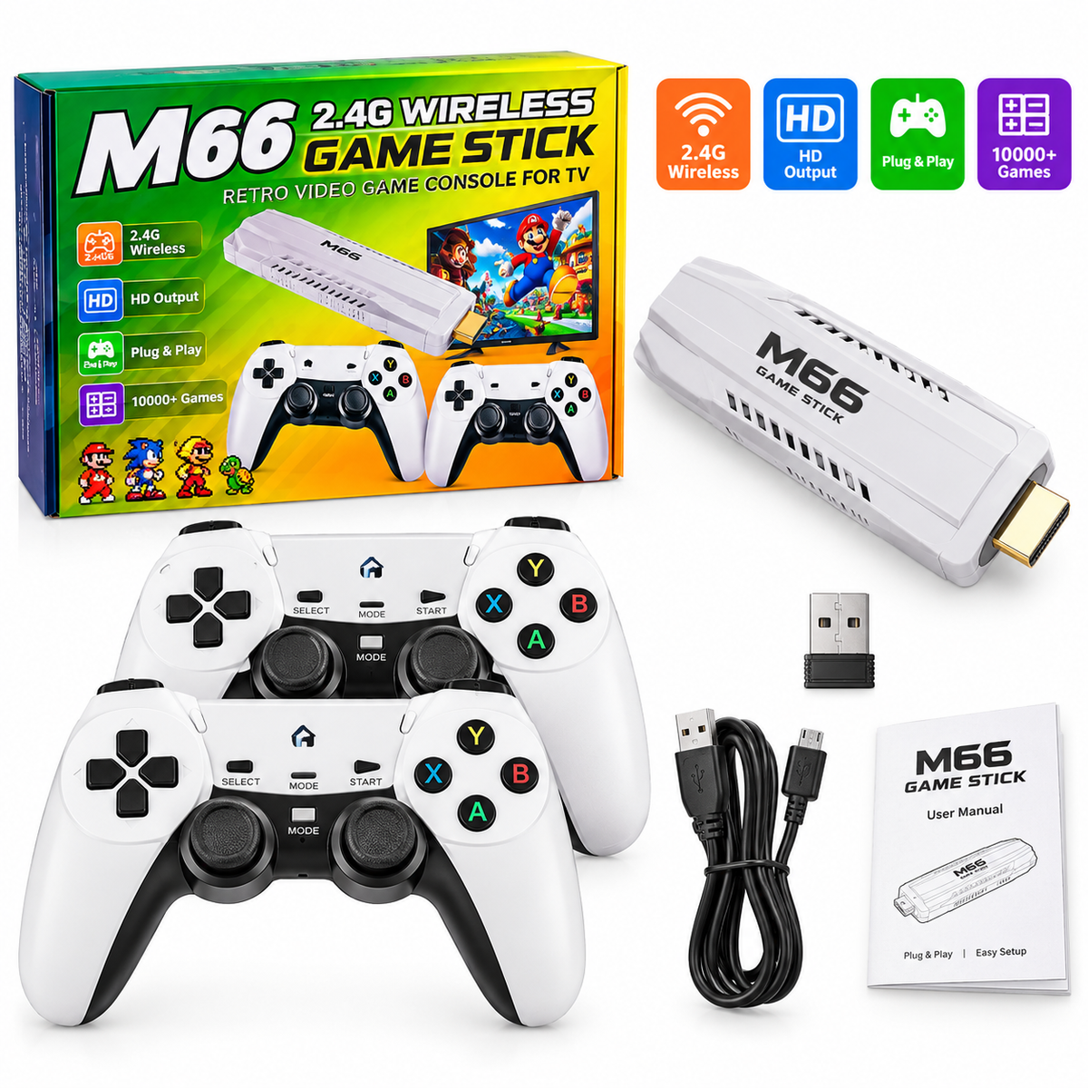 M66 2.4G Wireless Game Stick – Retro Video Game Console for TV