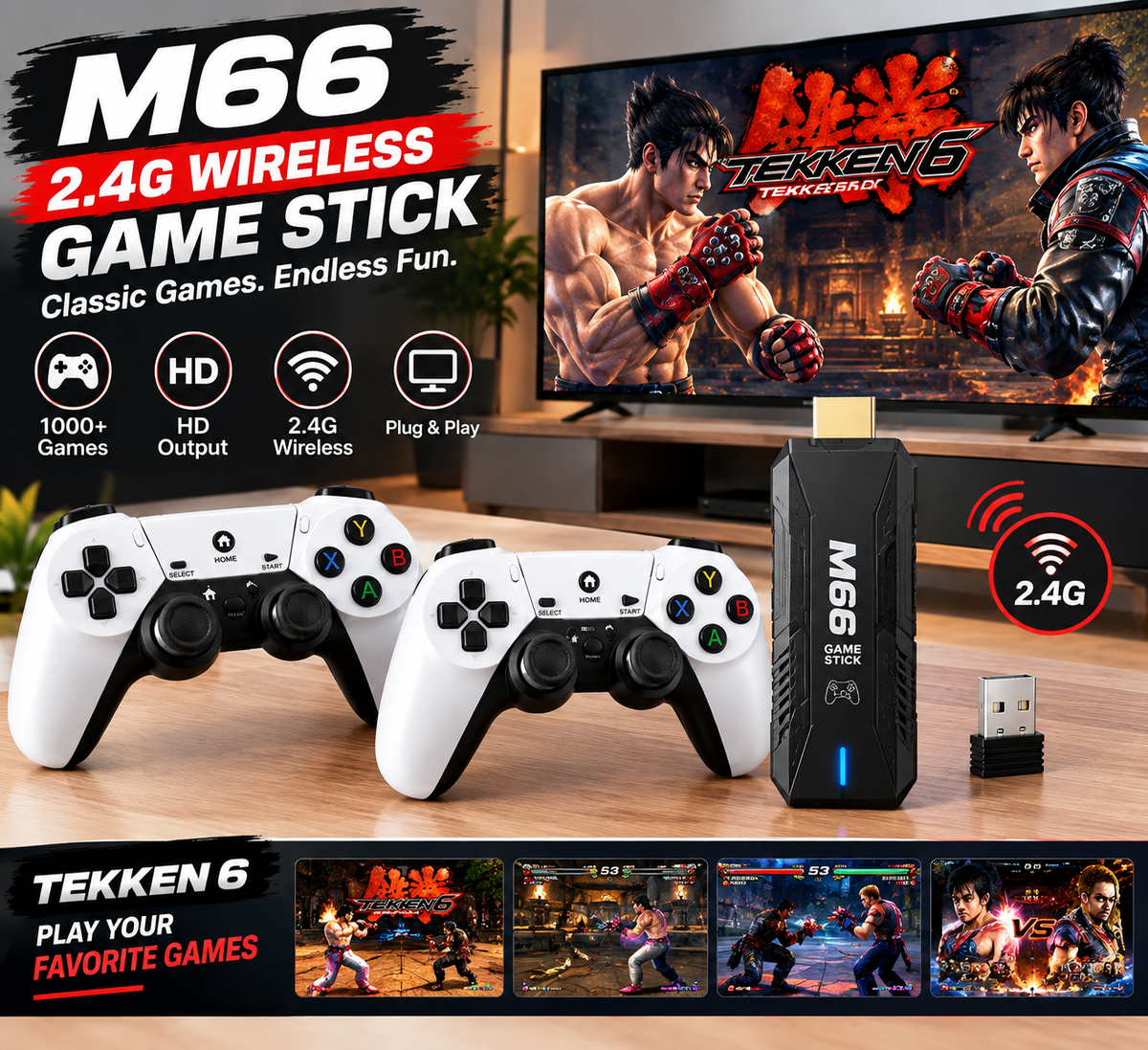 M66 2.4G Wireless Game Stick – Retro Video Game Console for TV