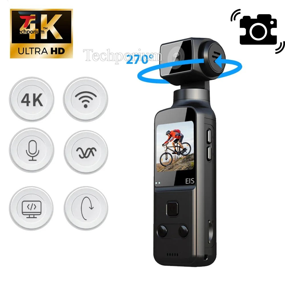 K1 Pocket 5K HD WiFi Handheld 270° Rotatable Sports & Vlogging Action Camera